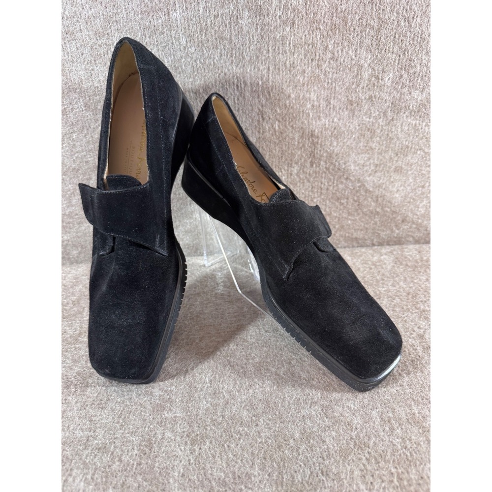 Salvatore Ferragamo Loafers Women 7.5 Black Suede Square Toe Wedge Heel Italian